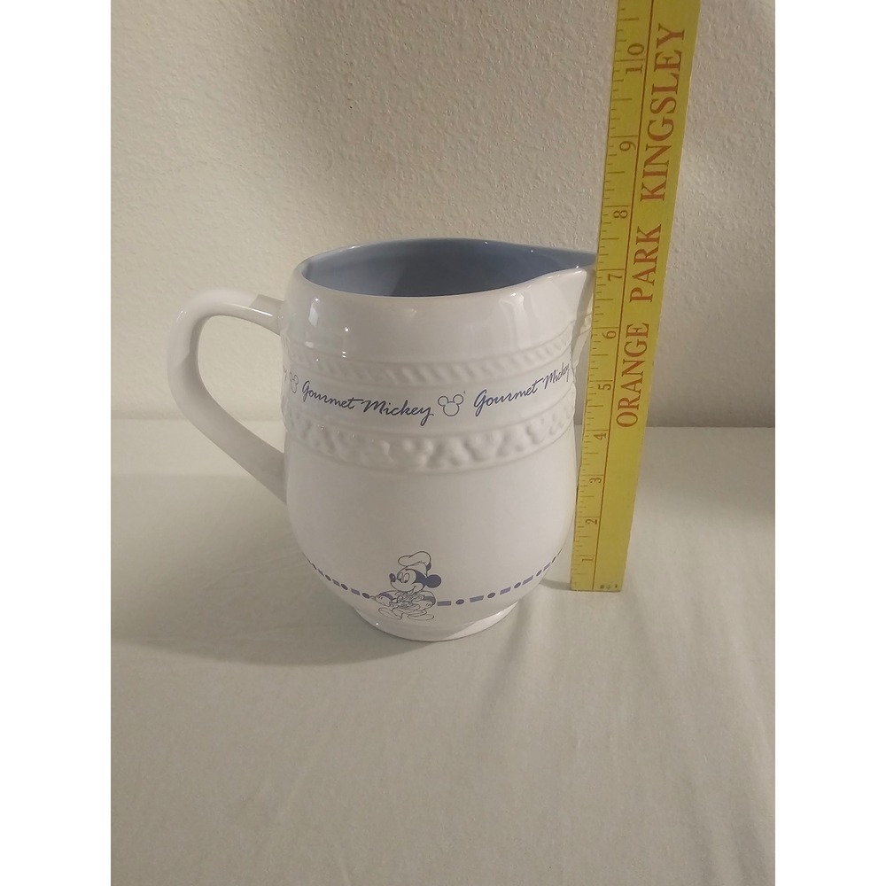 Disney Gourmet Mickey Ceramic Pitcher White Blue‎ Chef Mickey Mouse 7 inch
